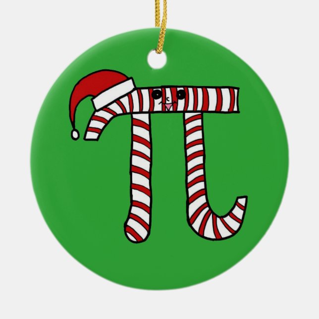 Christmas Pi Cartoon Math Geek Ceramic Ornament (Front)