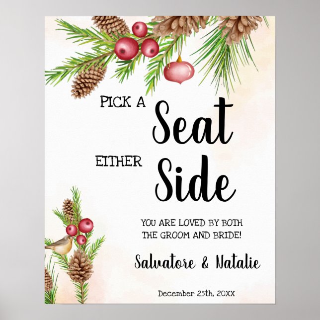 Christmas Pick a Seat Either Side Wedding Poster (Front)