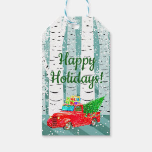 Christmas Pick-up Truck and Birch Trees  Gift Tags