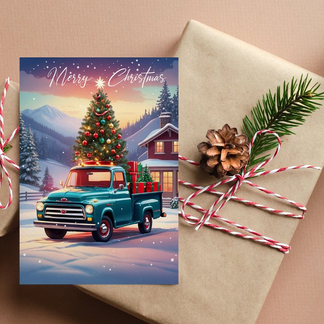 Christmas Pick Up Truck Tree & Gifts Holiday Card (Creator Uploaded)