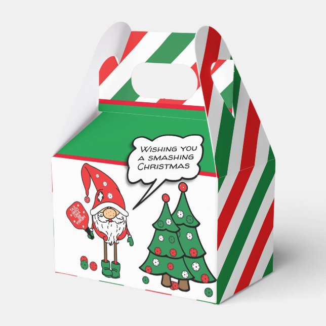 Christmas pickleball dwarfs, custom text gable favour box (Front Side)