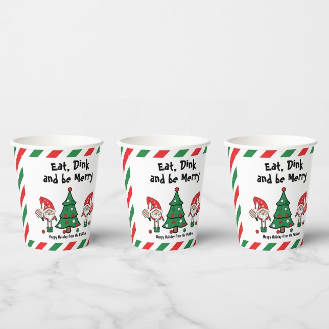 Christmas pickleball dwarfs, custom text paper cups (Multi)