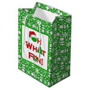 Christmas Pickleball Green Oh What Fun and White Medium Gift Bag