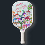 Christmas Pickleball Paddle Gift Snowmans Party<br><div class="desc">Happy Snowmans Merry Christmas Party Funny Painting Cartoon Snowman and Text - Choose / Add Your Unique Text / Font / Colour - Make Your Special Gift - Resize and move or remove and add elements / image with customisation tool ! Painting and Design by MIGNED. You can also transfer...</div>