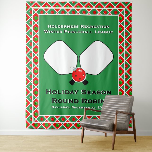 Christmas Pickleball Party Personalize Photo Booth Tapestry (In Situ)