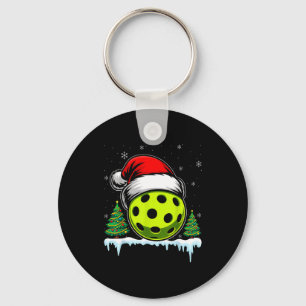 Christmas pickleball pickle ball santa hat funny key ring