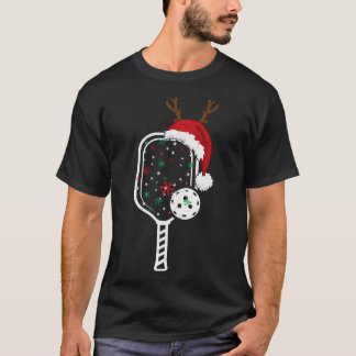 Christmas Pickleball Player Reindeer Santa Hat Pad T-Shirt