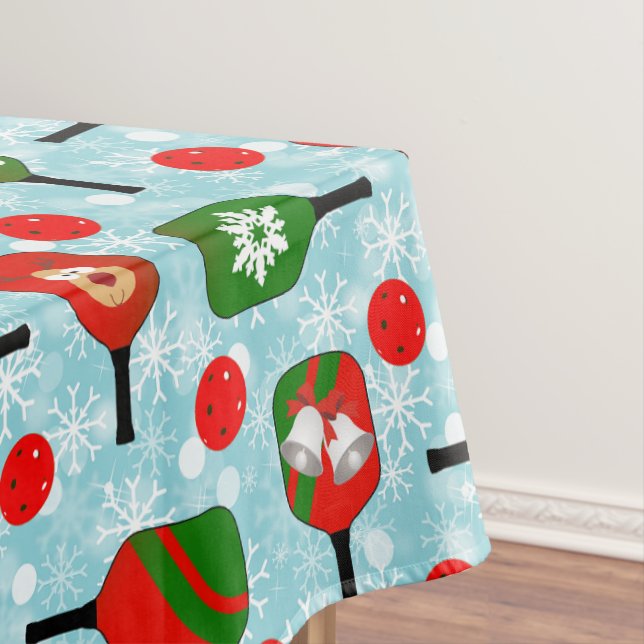 Christmas Pickleball Red Green Blue Snowflakes Tablecloth (In Situ)
