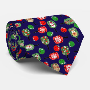 Christmas Pickleball Red Green Paddles Balls Blue Tie