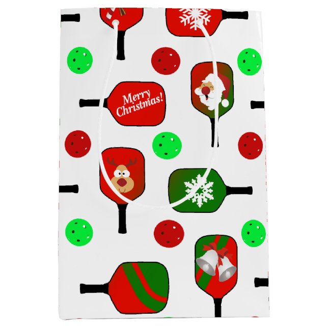 Christmas Pickleball Red Green Paddles Balls X-Mas Medium Gift Bag (Front)