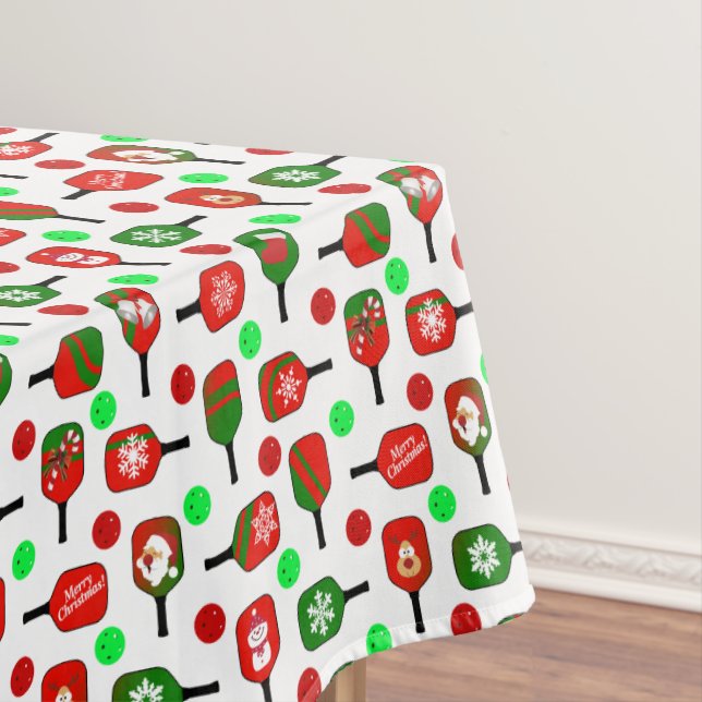 Christmas Pickleball Red Green Paddles Balls X-Mas Tablecloth (In Situ)