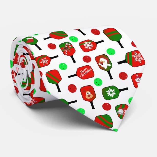 Christmas Pickleball Red Green Paddles Balls X-Mas Tie (Rolled)