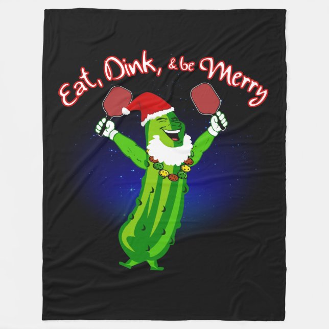 Christmas Pickleball Santa Hat Pickle Fleece Blanket (Front)
