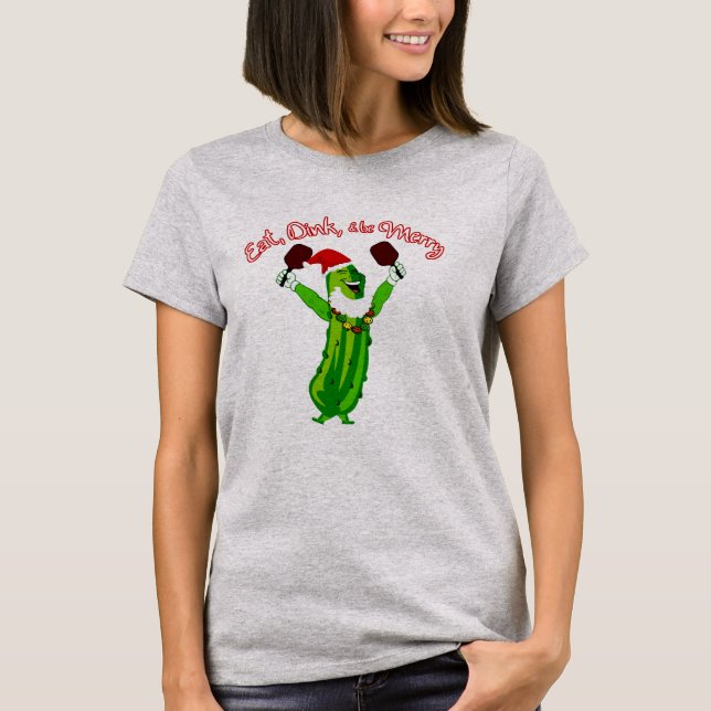 Christmas Pickleball Santa Hat Pickle T-Shirt (Front)