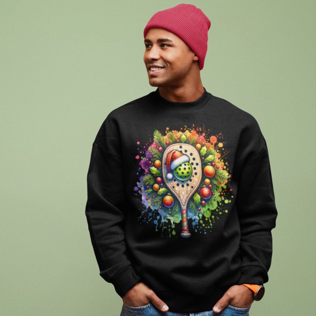 Christmas Pickleball Santa Hat Pine Holly Leaves Sweatshirt (Creator Uploaded)