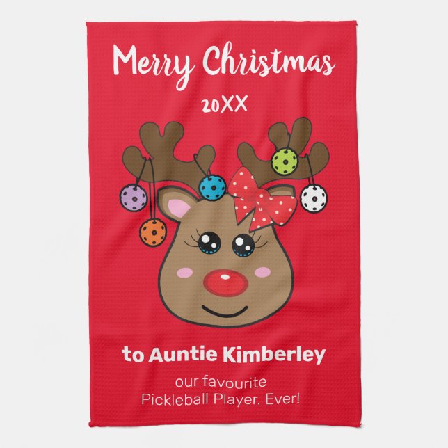 Christmas pickleball with Reindeer Girl Kitchen To Tea Towel (Vertical)