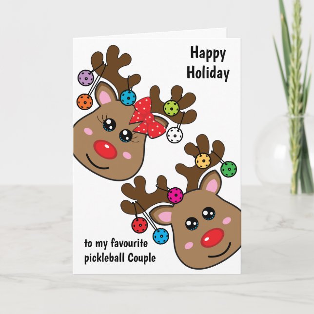 Christmas pickleball with Reindeers, custom text C Card (Front)