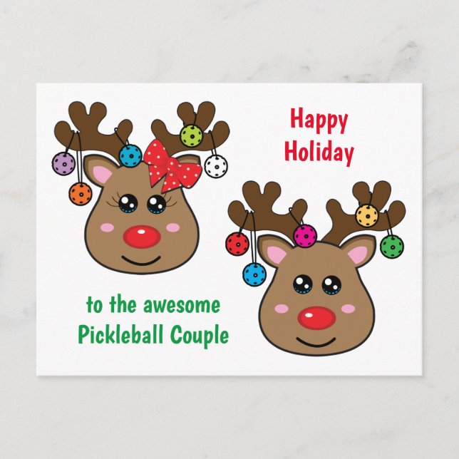 Christmas pickleball with Reindeers, custom text   Postcard (Front)