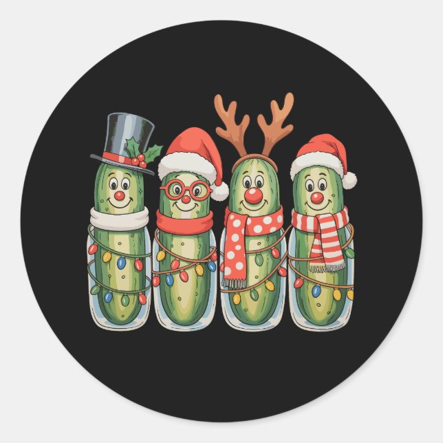 Christmas Pickles Funny Xmas Festive Holiday Classic Round Sticker (Front)