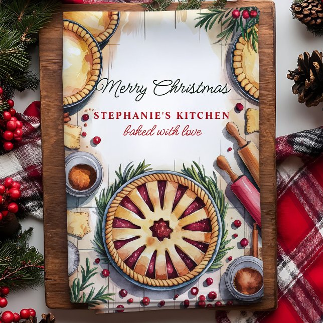 Christmas Pie Baking Scene Personalised Tea Towel (Creator Uploaded)