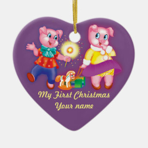 Christmas Pig Ceramic Ornament
