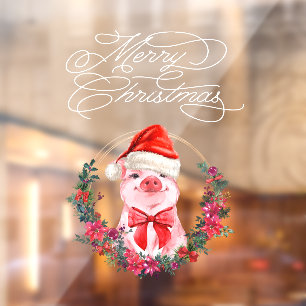 Christmas Pig Cute Fun White Red Merry Christmas