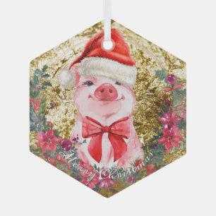Christmas Pig Cute Piglet Wreath First Christmas C Glass Tree Decoration