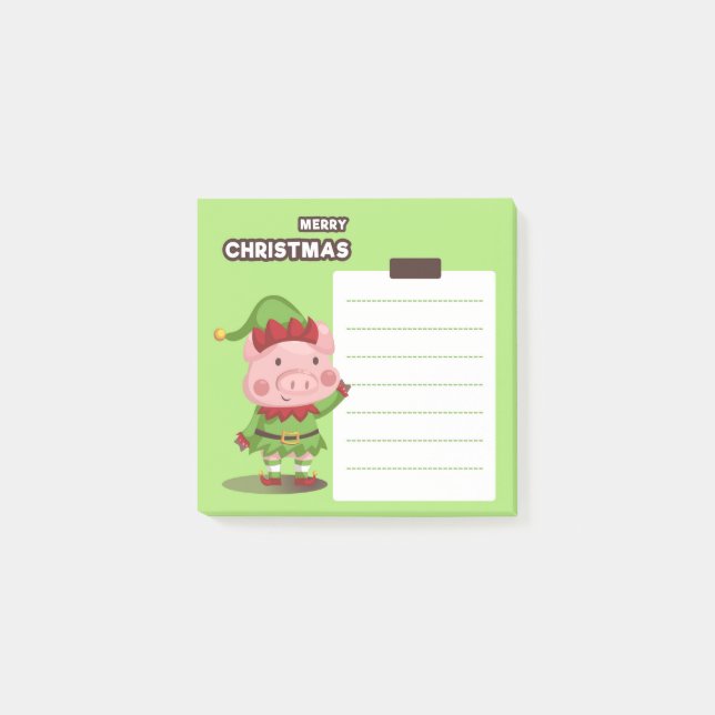 Christmas Pig Elf Post-It Notes (Front)