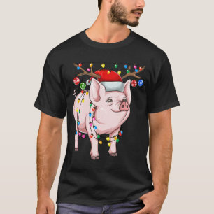 Christmas Pig Holiday Lights With Antlers And Orna T-Shirt