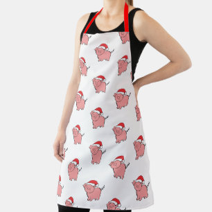 Christmas pig in Santa hat patterned Apron