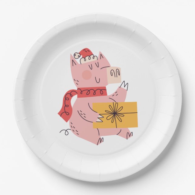Christmas pig paper plate (Front)
