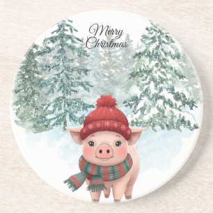 Christmas Pig Sandstone Coaster