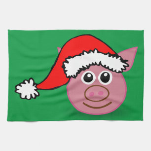 christmas pig tea towel