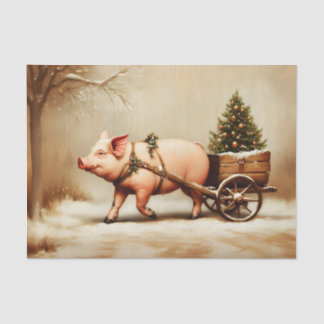 Christmas Pig & Tree Cart in Snow EN2L Decoupage Tissue Paper