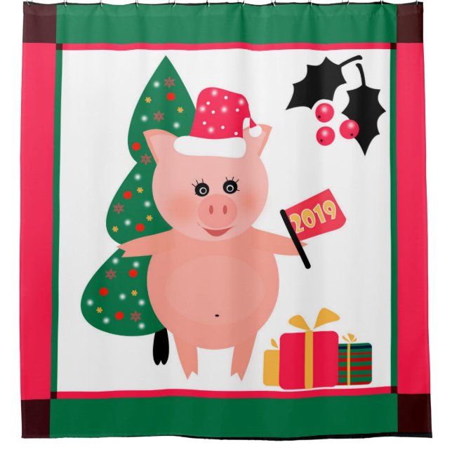 Christmas, pig year shower curtain (Front)