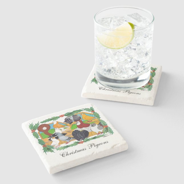 Christmas Pigeons Stone Coaster (Side)