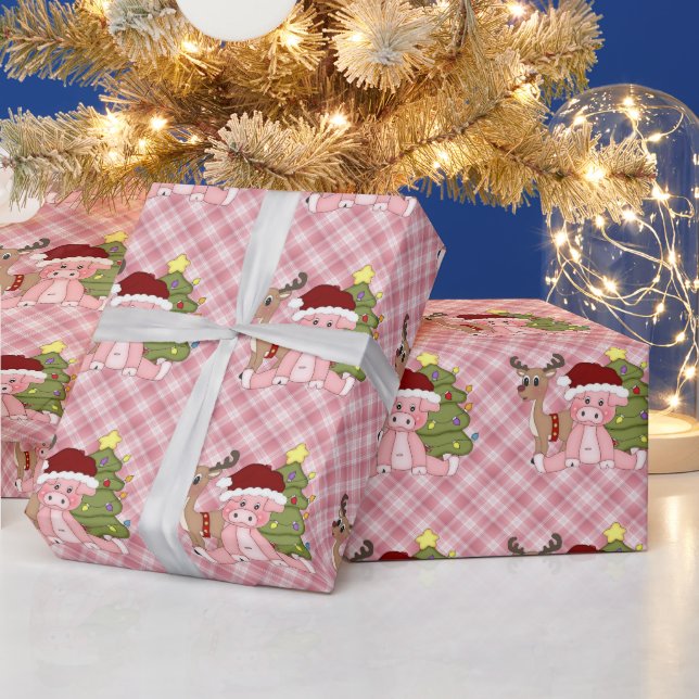 Christmas Pigs Cartoon wrapping paper (Holidays)