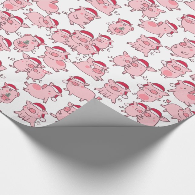 Christmas Pigs In Santa Hats Cute Animal Wrapping Paper (Corner)