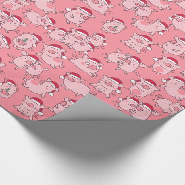 Christmas Pigs In Santa Hats Cute Animal Wrapping Paper (Corner)