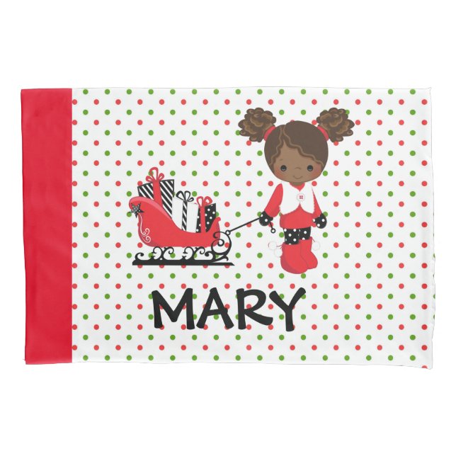 Christmas Pillow Case African American Girl (Front)