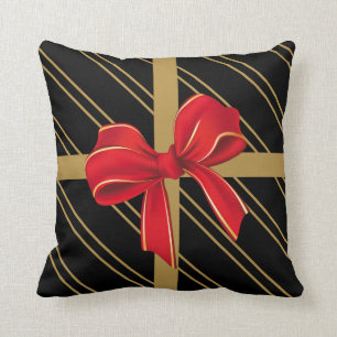 Christmas Pillow, modern gift wrap w/ bow Cushion