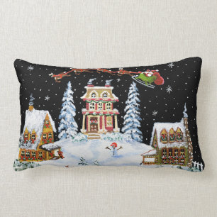 Christmas, pillow,Santa,Claus,snowman,bunny's Lumbar Cushion
