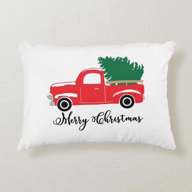 CHRISTMAS PILLOW TRUCK STYLE RED BACK (Front)