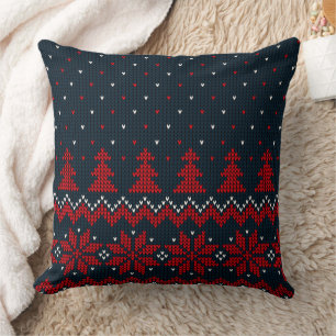 Christmas Pillow with Red Trees & Snowflakes