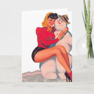 Christmas Pin-Up Girl and Classic Snow Man Card