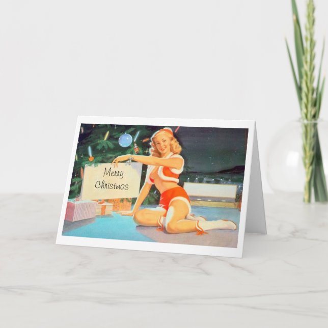 Christmas Pin-Up Girl Under Tree Holiday Card (Front)