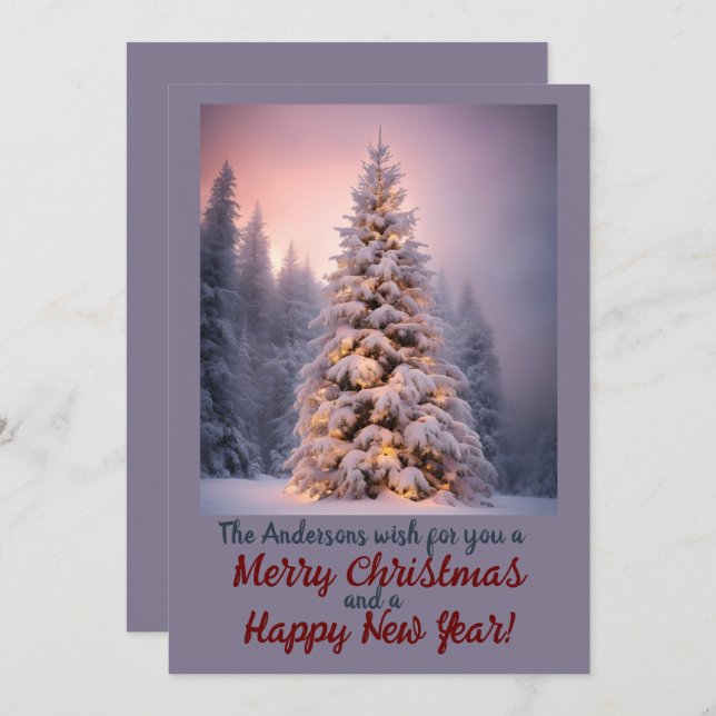 Christmas pine 75snowy frst. Holiday greeting card (Front/Back)