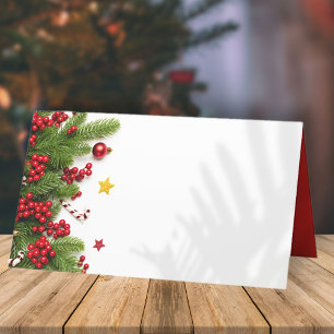 Christmas Pine and Berries   Holiday Place Card