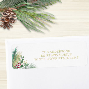 Christmas Pine And Berries Return Address Label