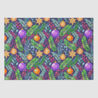 Christmas pine and ornaments purple pattern tissue paper